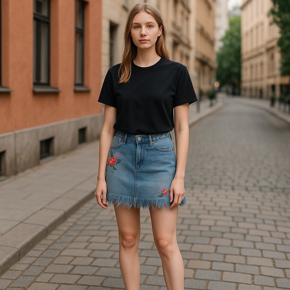 Express Dresses & Skirts - Express | Denim Boho Embroidered Mini Skirt Size 0
